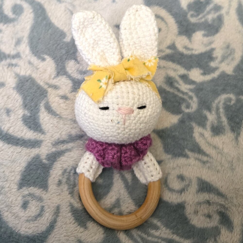 Perfect for Easter - Baby Bunny Rattle and Teether - Handmade Amigurumi Crochet